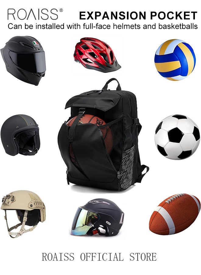 Unisex Multifunctional Backpack with Multiple Compartments Scientific Partitioning Reflective Design Dry and Wet Separation Bag Insulated Bottle Pocket Expansion Pocket for Basketball Helmet Storage