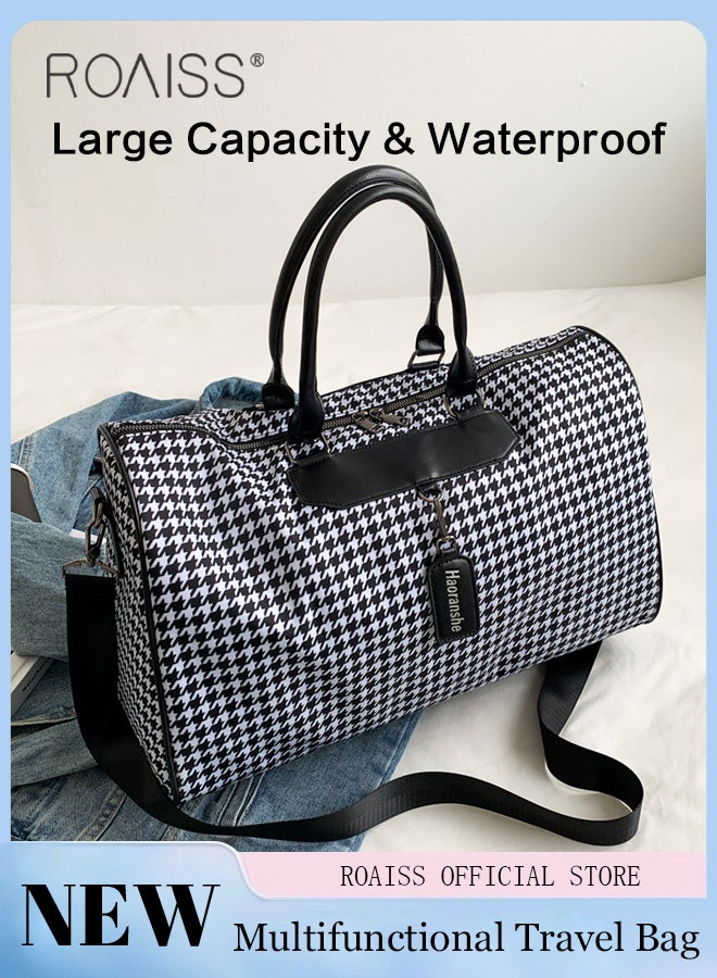 Stylish Houndstooth Duffel Bag Large Capacity Waterproof Gym Bags Unisex for Fitness Training Outdoor Travel with Adjustable Hardware Buckle and Comfortable Handheld Suitable for Women or Men