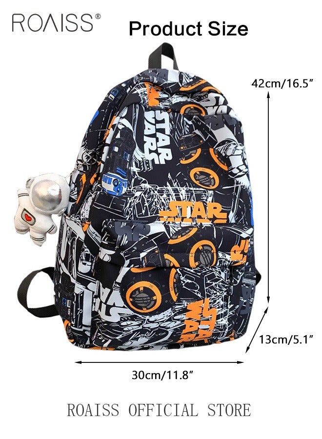 Stylish Cool Graffiti Travel Backpack for Unisex Casual Versatile Large Capacity Student Bag with Doll Pendant Waterproof Rucksack with Multi-pockets Suitable for Commute Trip or Class