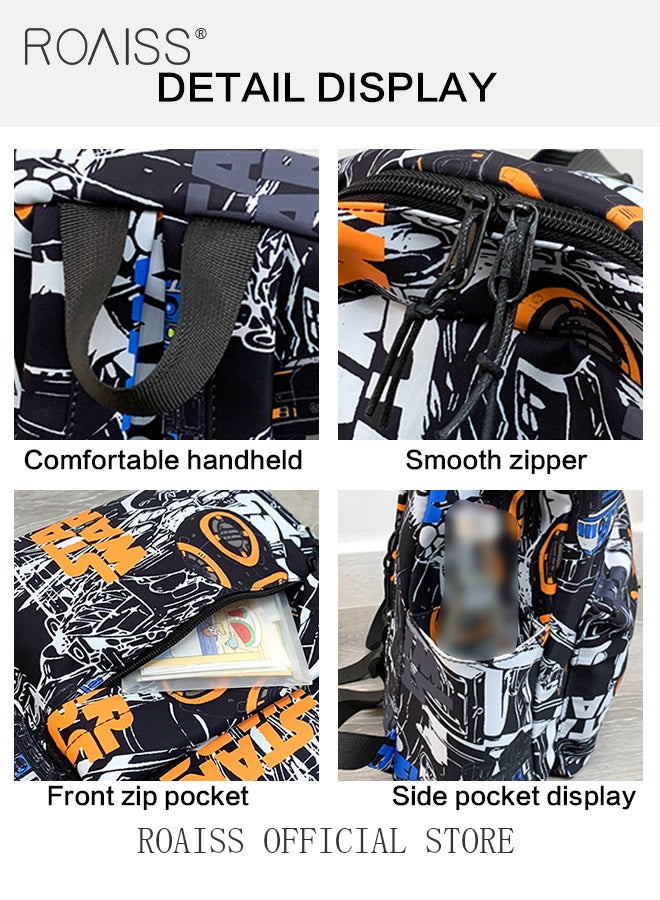 Stylish Cool Graffiti Travel Backpack for Unisex Casual Versatile Large Capacity Student Bag with Doll Pendant Waterproof Rucksack with Multi-pockets Suitable for Commute Trip or Class