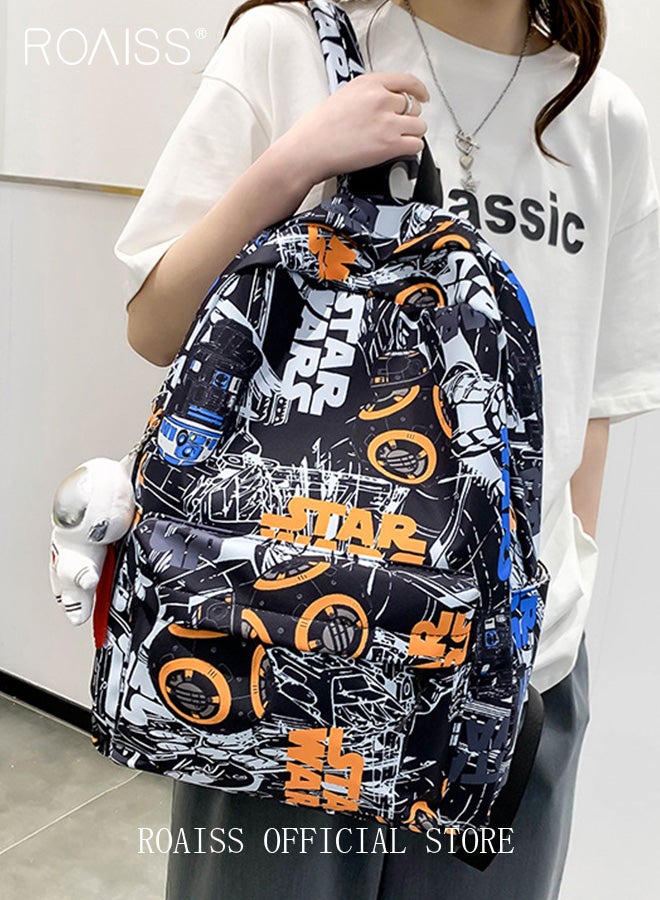 Stylish Cool Graffiti Travel Backpack for Unisex Casual Versatile Large Capacity Student Bag with Doll Pendant Waterproof Rucksack with Multi-pockets Suitable for Commute Trip or Class