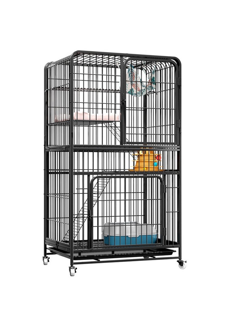 Large Cat Cage 4 Tier,Cat Cage Playpen Box Crate Kennel for Indoor Cats with Doors & Detachable Tray & Ladders & Wheels (Black(78*55*137 cm))