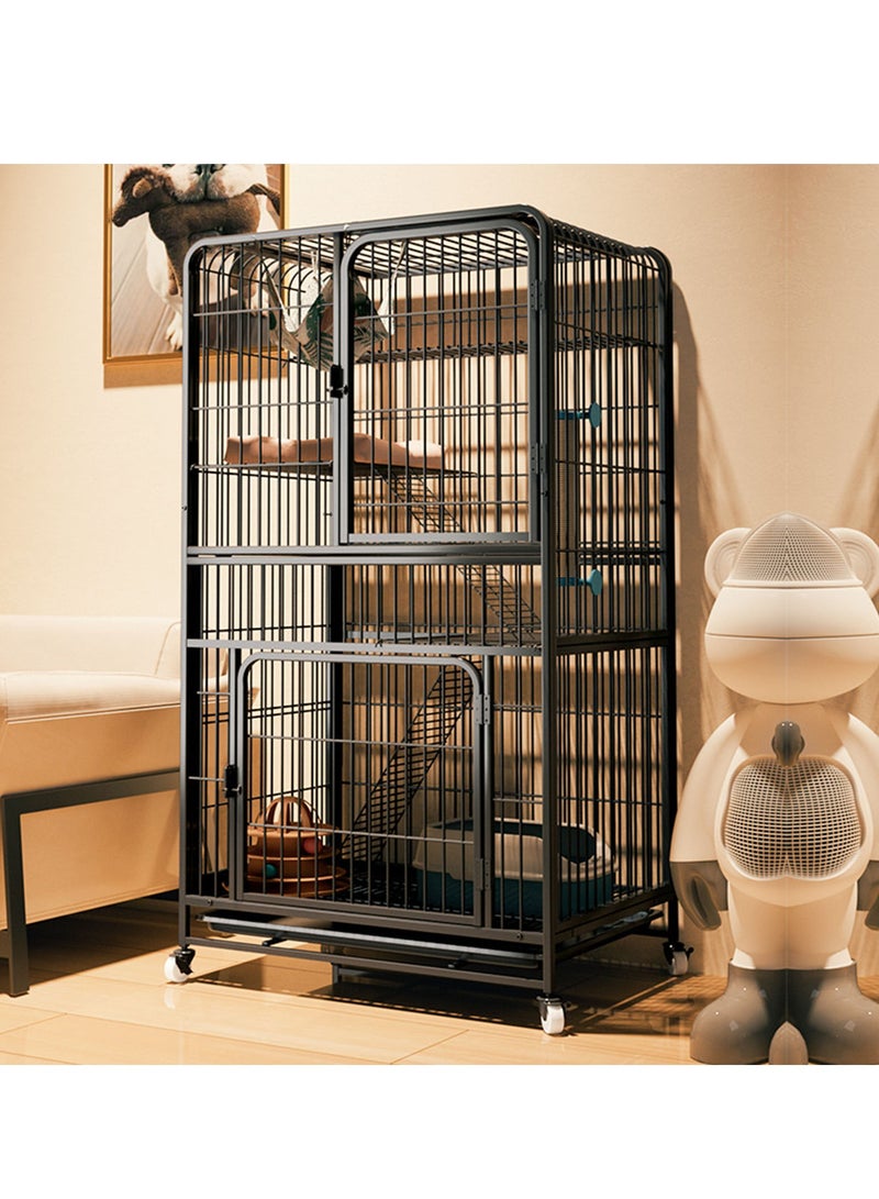 Large Cat Cage 4 Tier,Cat Cage Playpen Box Crate Kennel for Indoor Cats with Doors & Detachable Tray & Ladders & Wheels (Black(78*55*137 cm))