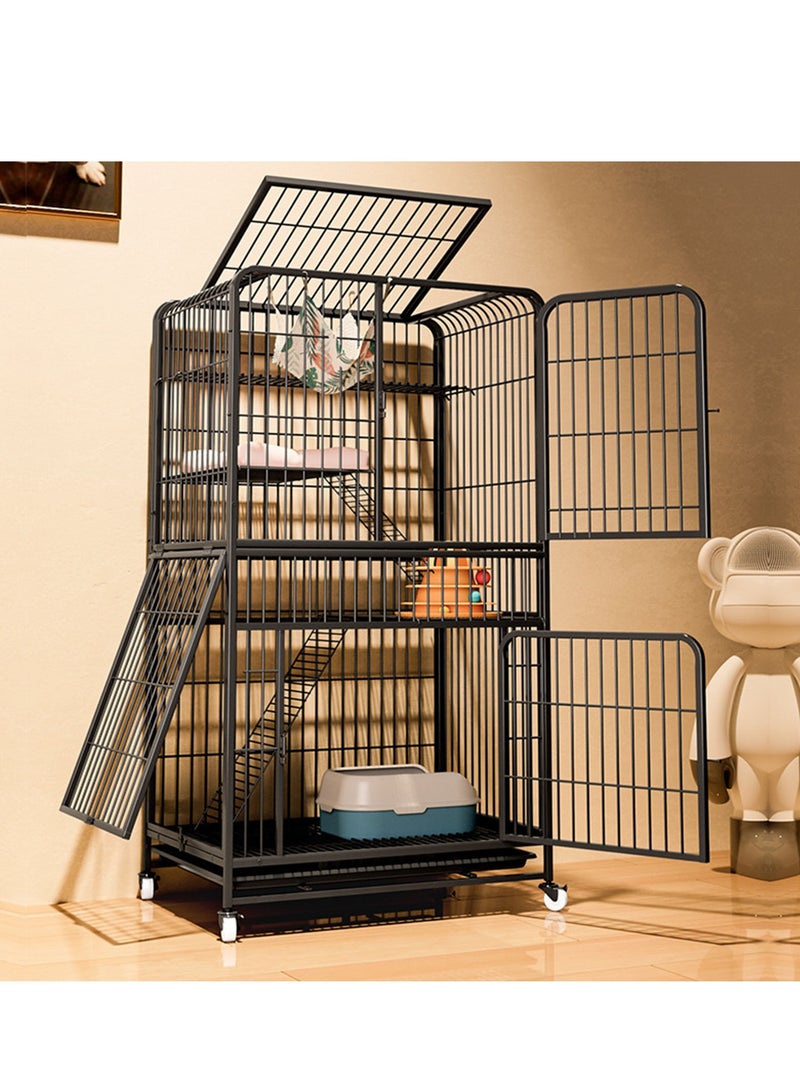 Large Cat Cage 4 Tier,Cat Cage Playpen Box Crate Kennel for Indoor Cats with Doors & Detachable Tray & Ladders & Wheels (Black(78*55*137 cm))