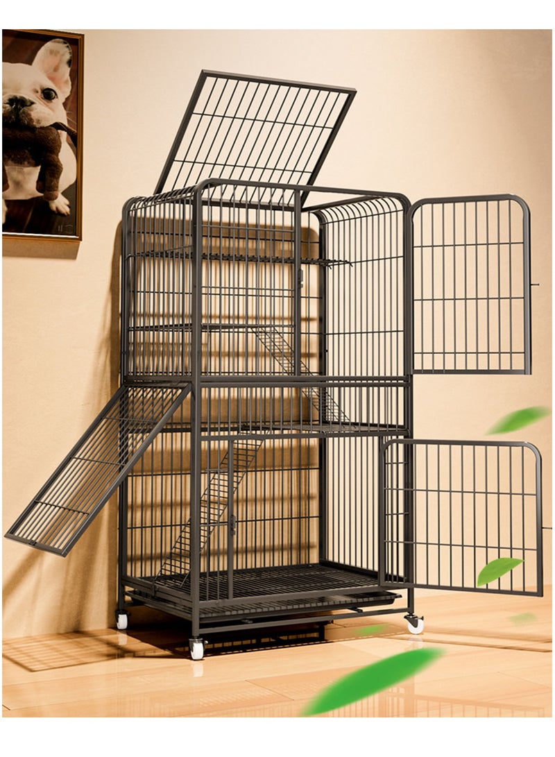 Large Cat Cage 4 Tier,Cat Cage Playpen Box Crate Kennel for Indoor Cats with Doors & Detachable Tray & Ladders & Wheels (Black(78*55*137 cm))