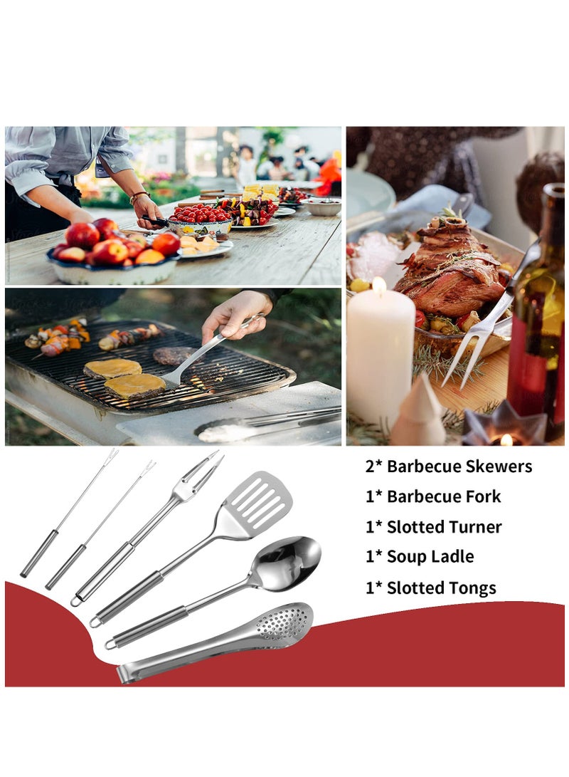 Portable Camping Kitchen Utensil Set-27 Piece Cookware Kit, Stainless Steel Outdoor Cooking and Grilling Utensil Organizer Travel Set Perfect for Travel, Picnics, RVs, Camping, BBQs, Parties and More
