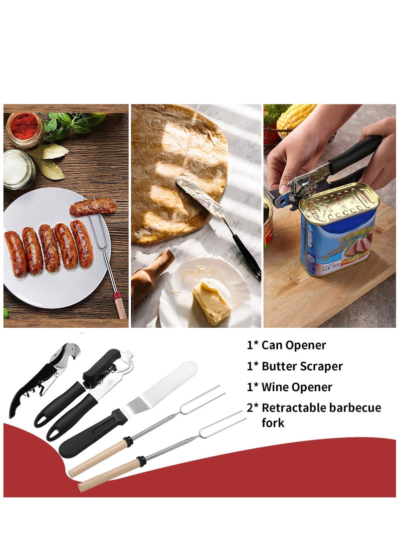 Portable Camping Kitchen Utensil Set-27 Piece Cookware Kit, Stainless Steel Outdoor Cooking and Grilling Utensil Organizer Travel Set Perfect for Travel, Picnics, RVs, Camping, BBQs, Parties and More