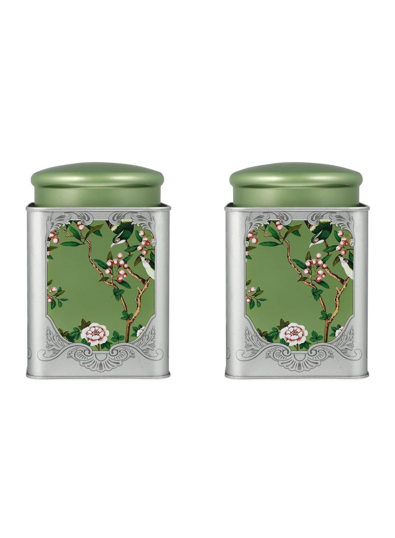Metal Container Tea Canister, 2 Pack Tea Tin Canister with Airtight Double Lids, Chinese Style Tea Caddy for Dry Food Coffee Sugar Storage Tea Containers, for Storage Tea Bags Coffee Sugar