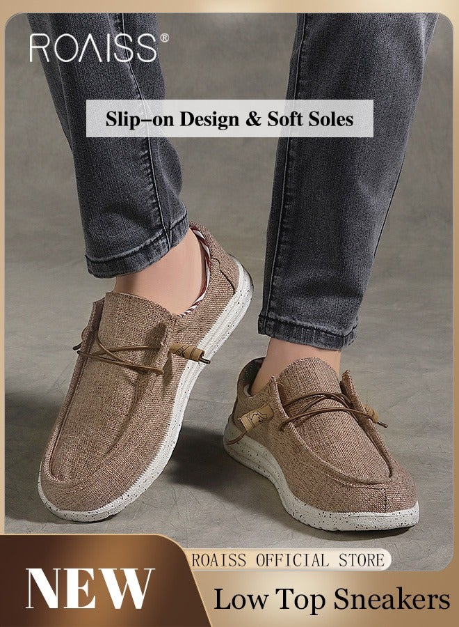 Casual Slip On Loafers for Men Thick and Soft Soled Canvas Shoes Lightweight Round Toe Sneakers Breathable Anti Slip Flats