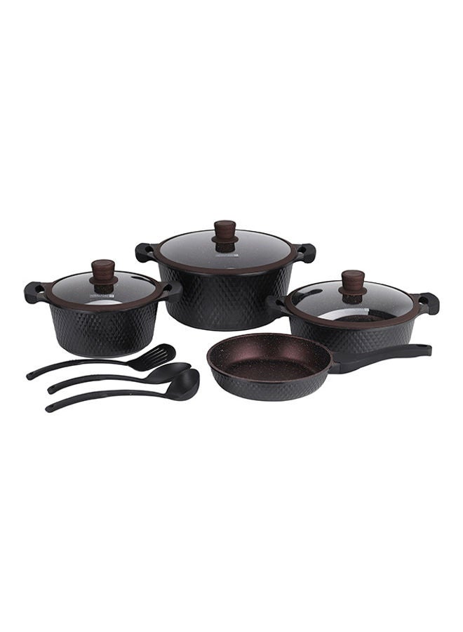 Die-Cast Cookware Set with Durable Granite Coating, RF10336 | 10 Pcs Cookware | Tempered Glass Lid | Heavy-Duty Bakelite Handles | Compatible with Multiple Hob Black