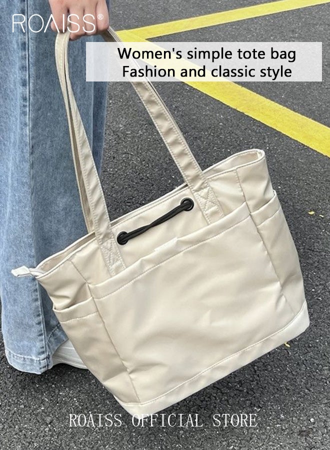 Large Capacity Tote Bag for Women and Men Women's Nylon Waterproof Drawstring Portable Shoulder Crossbody Bags Students Casual Simple Fashion Zipper Solid Handbags Ideal for Commuting Shopping