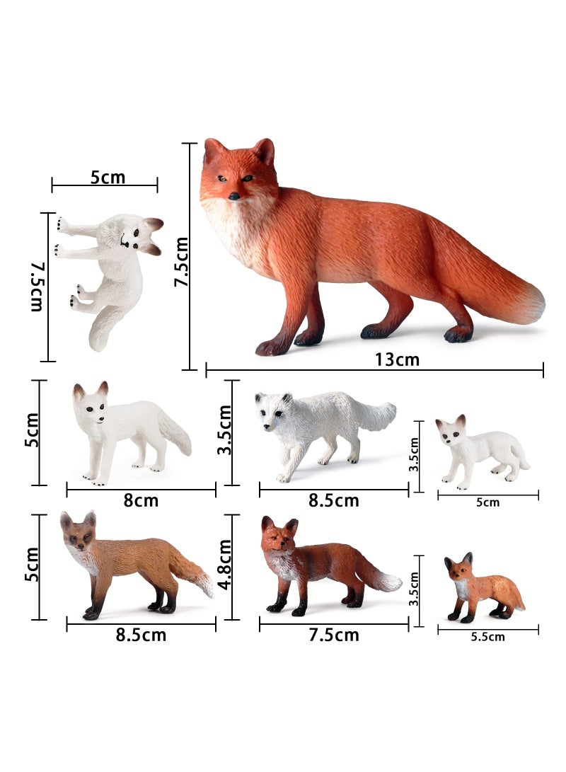 8 Pcs Fox Toy Figures Arctic and Red Foxes Set Family Forest Woodland Animals Miniature Toys Cake Topper for Theme Birthday Party