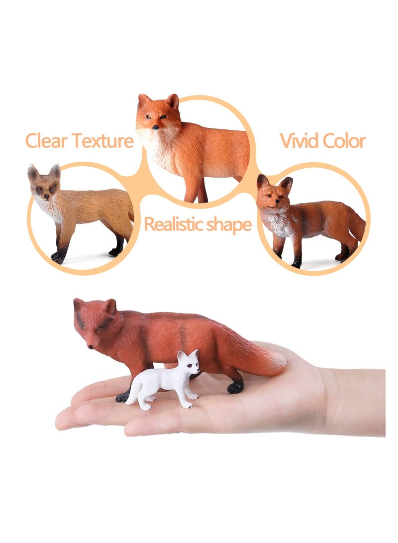 8 Pcs Fox Toy Figures Arctic and Red Foxes Set Family Forest Woodland Animals Miniature Toys Cake Topper for Theme Birthday Party