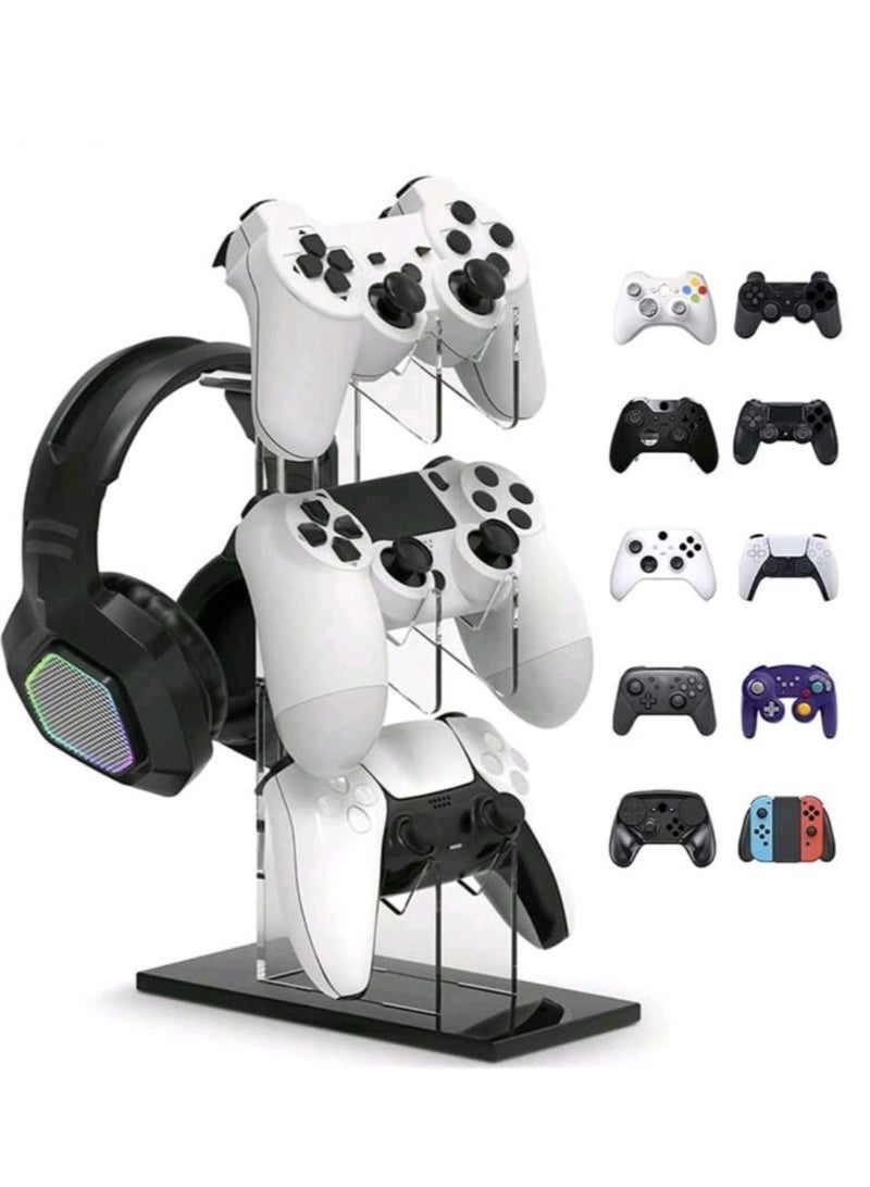 Universal 3 Tier Controller Stand and Headset Holder Game Accessories Storage Bracket Gaming Accessories for PS5 PS4, Controller Holder Headset Stand Crystal Clear