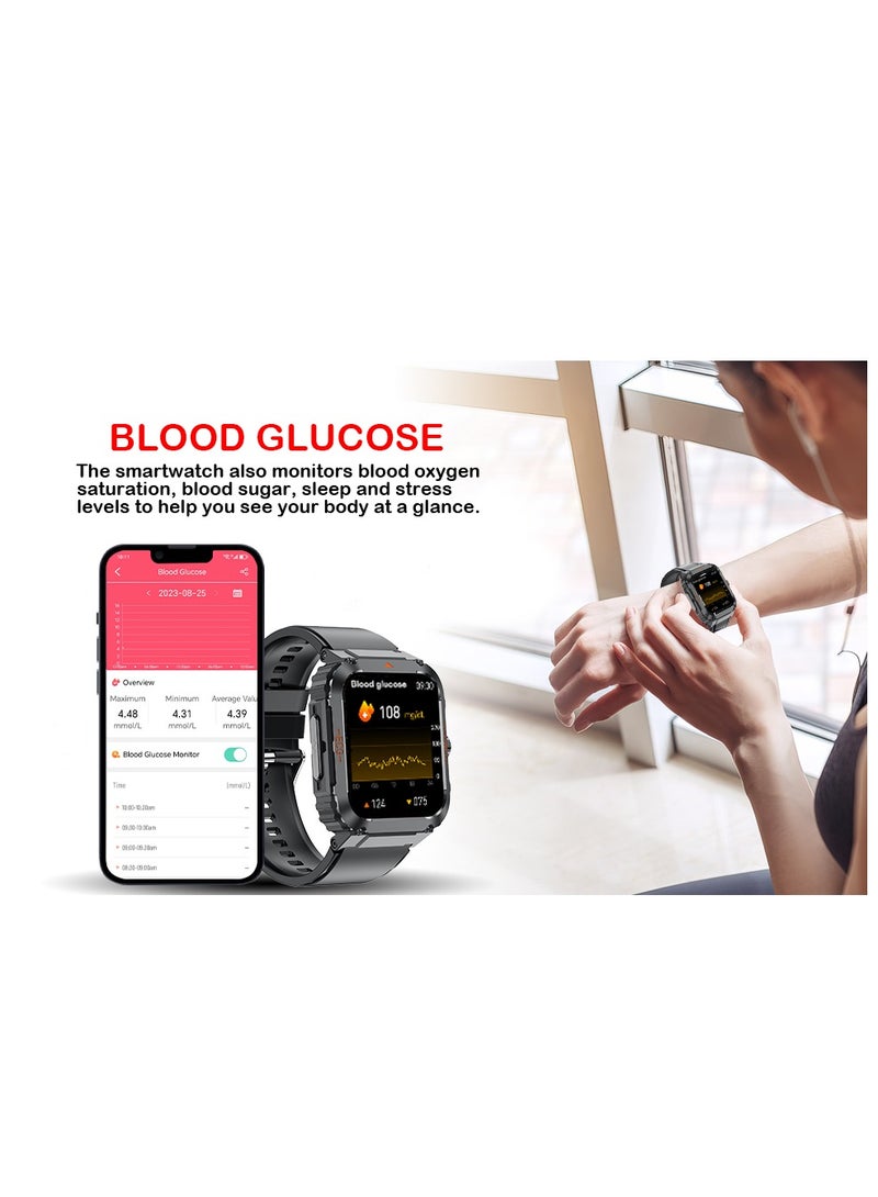 Blood Sugar Monitor Smart Watch: Blood Glucose ECG HRV Heart Rate Blood Oxygen Blood Pressure Fitness Tracker Watch for Elderly Men Women - 1.92