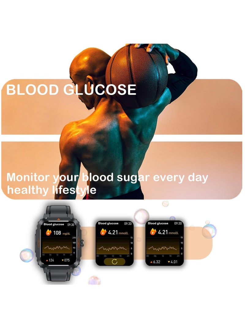 Blood Sugar Monitor Smart Watch: Blood Glucose ECG HRV Heart Rate Blood Oxygen Blood Pressure Fitness Tracker Watch for Elderly Men Women - 1.92