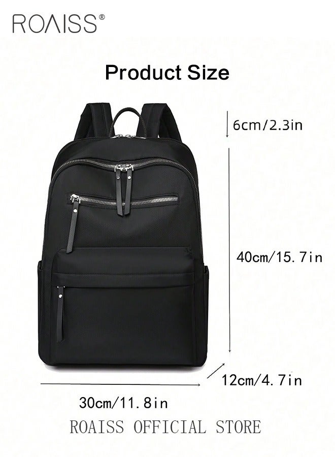 Simple Solid Color Backpack for Women Versatile Large Capacity Zipper Daypack Multi Layered Compartment Storage for Commute or Travel Can Fit 15 Inches Laptop with Design of Hungable on Trolley