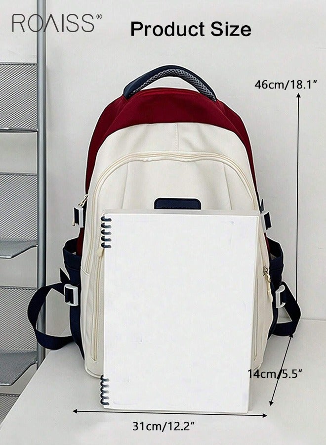 Large Capacity Colorblocked Backpack for Unisex Students Minimalist Fashionable Lightweight Portable Daypack Can Fit Laptop with Doll Pendant and Multi-pockets for Travel Commute or Outdoors Sports