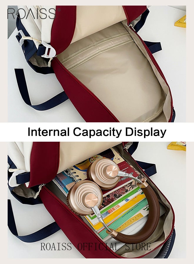 Large Capacity Colorblocked Backpack for Unisex Students Minimalist Fashionable Lightweight Portable Daypack Can Fit Laptop with Doll Pendant and Multi-pockets for Travel Commute or Outdoors Sports