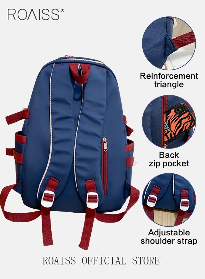 Large Capacity Colorblocked Backpack for Unisex Students Minimalist Fashionable Lightweight Portable Daypack Can Fit Laptop with Doll Pendant and Multi-pockets for Travel Commute or Outdoors Sports