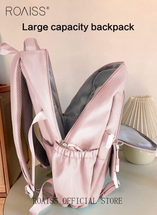 Large Capacity Pink Backpack for Women Girls Students Minimalist Fashionable Lightweight Portable Daypack Can Fit Laptop with Multiple Pockets and Zippers for Travel Commute or Outdoors Sports