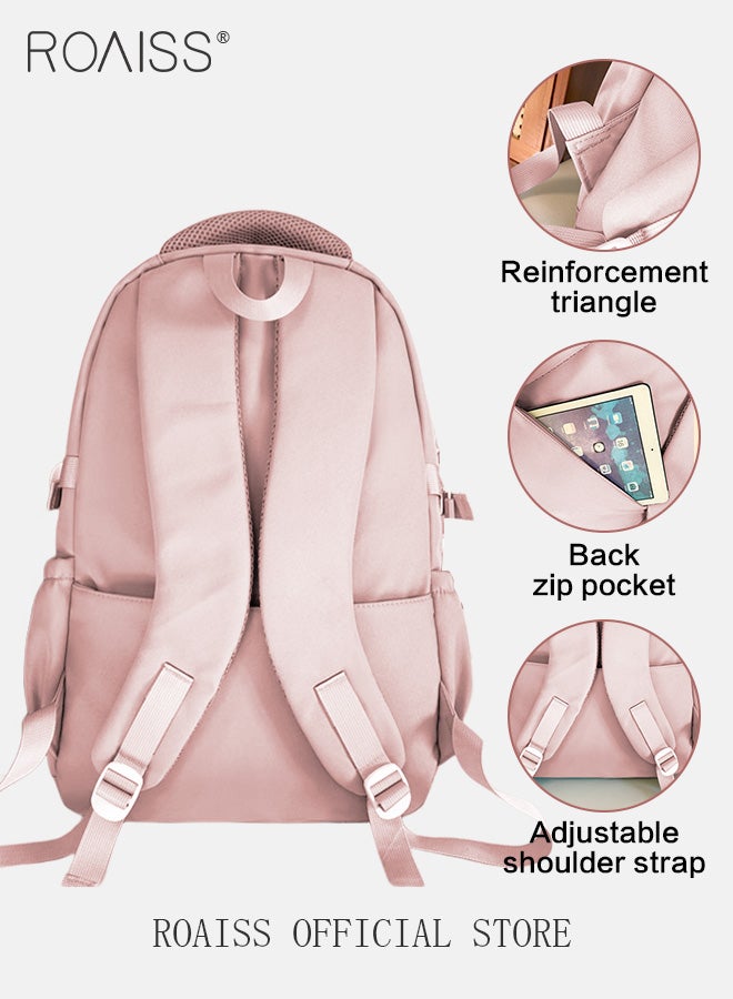 Large Capacity Pink Backpack for Women Girls Students Minimalist Fashionable Lightweight Portable Daypack Can Fit Laptop with Multiple Pockets and Zippers for Travel Commute or Outdoors Sports
