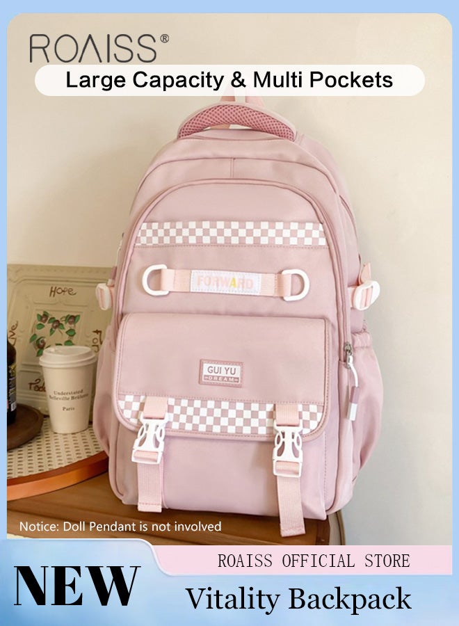 Large Capacity Pink Backpack for Women Girls Students Minimalist Fashionable Lightweight Portable Daypack Can Fit Laptop with Multiple Pockets and Zippers for Travel Commute or Outdoors Sports