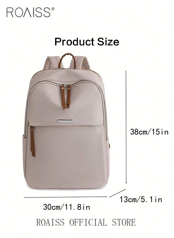 Portable Large Capacity Backpack for Women Solid Color Zipper Closure Casual Backpack with Separate 14 Inch Laptop Compartment for Girls Students Lightweight Waterproof Outing Bag for Commute Travel