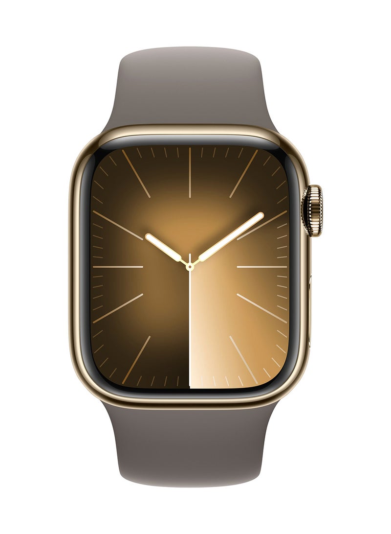 Watch Series 9 GPS + Cellular 45mm Gold Stainless Steel Case With Clay Sport Band