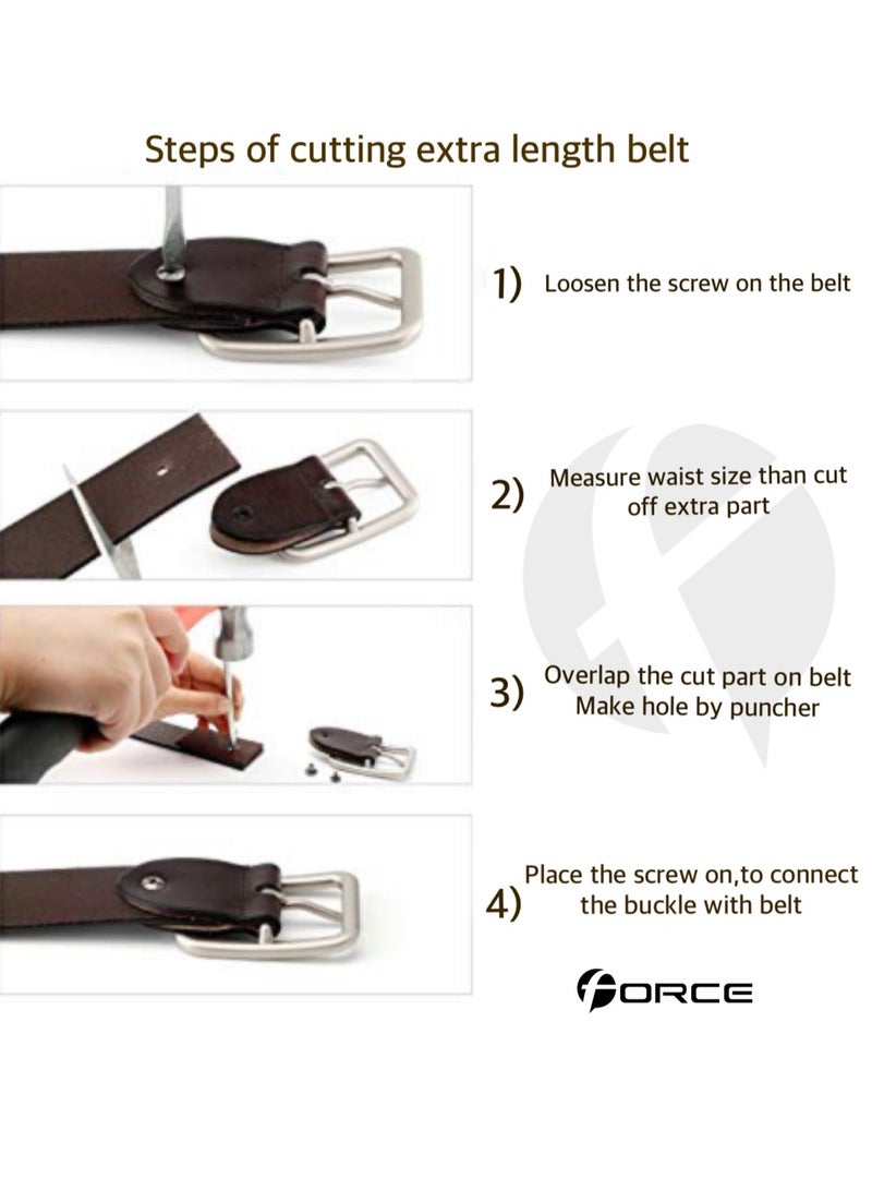 FORCE® Genuine Leather Belt Men in the GIFT BOX; Classic Jean Belt 40MM; Belts for men Casual KQ Pin Buckle