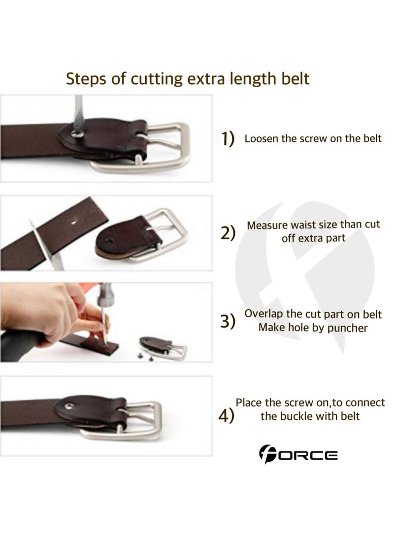 FORCE® Genuine Leather Belt Men in the GIFT BOX; Classic Jean Belt 40MM; Belts for men Casual KQ Pin Buckle