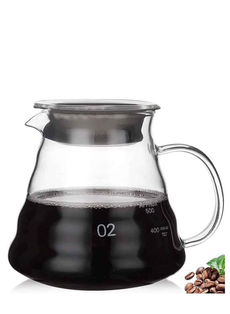 Heat Resistant Glass Hand Drip Coffee Pot Coffee Server Kettle Coffee Maker Teapot/Clear Glass Range Standard Coffee Server(20oz)