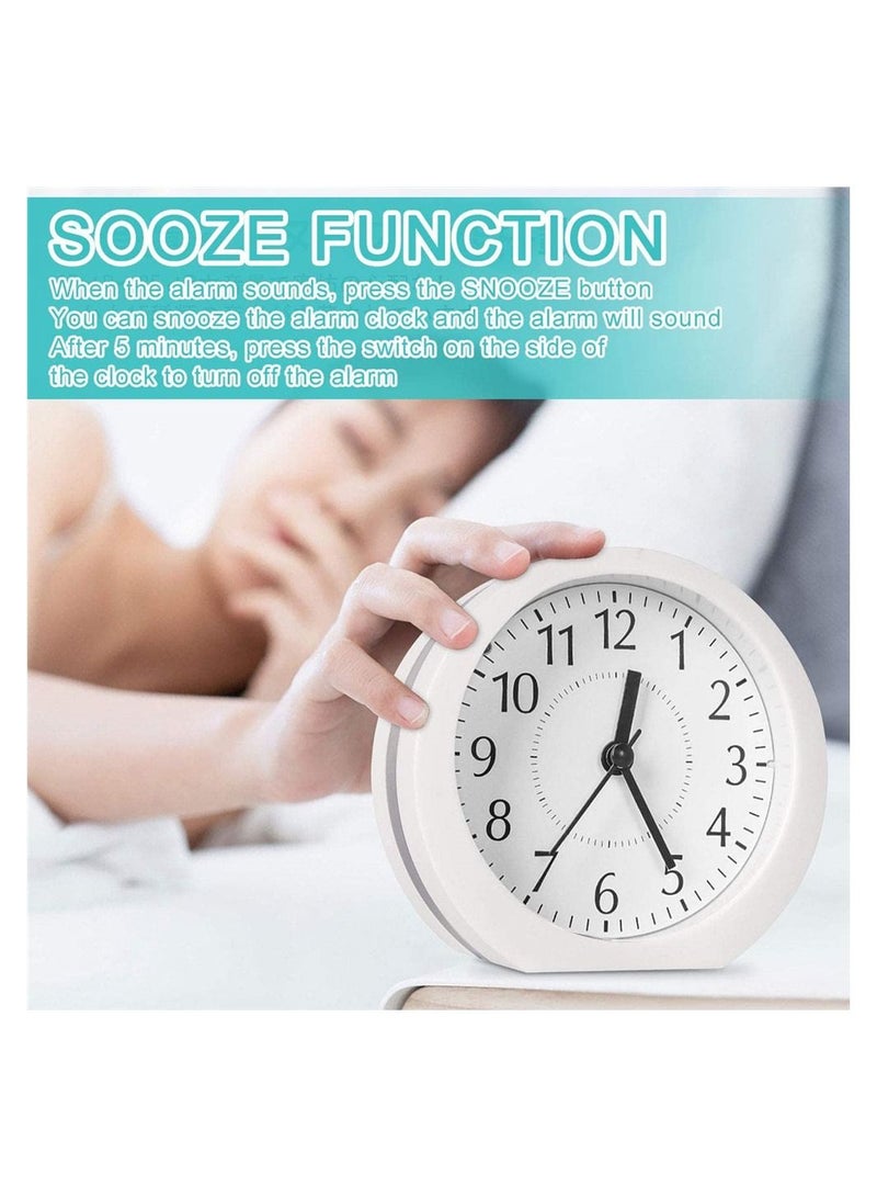 1 Piece Analog Alarm Clock 4 Inch Ultra Silent No Tick Small Clock with Snooze and Night Light Battery Powered Travel Alarm Clock