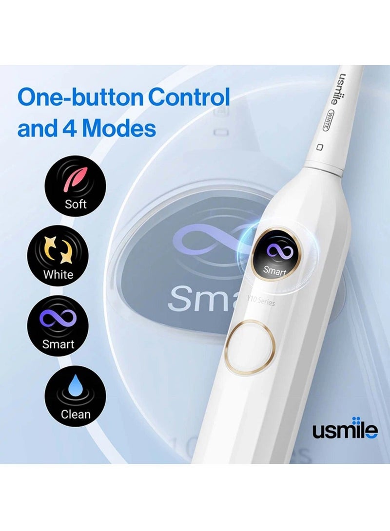 Y10 Sonic Electric Toothbrush - Feedback Display, 4 Brushing Modes, Soft Rubber Brush Head, IPX8 Waterproof, 6 Months Battery Life, Smart Mode, Blind Zone Detection and Pressure Sensor (White)