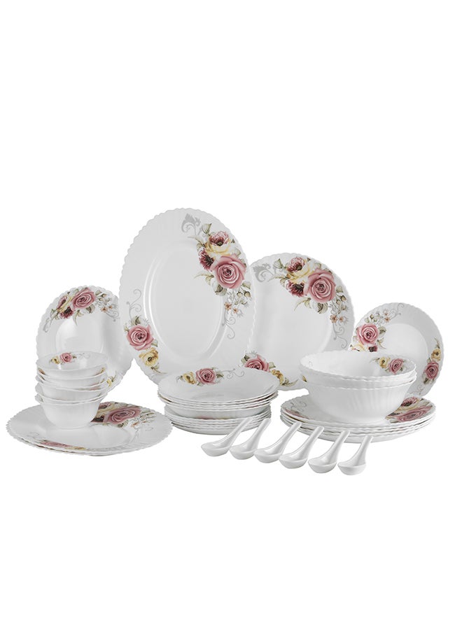 36-Piece Opalware Dinner Set Includes Oval Plate, Soup Plates, Dinner Plates, Flat Plates, Salad Bowls, Small Bowls and Soup Spoons Dishwasher-Safe and Microwave Safe Chip-Resistant 38.0cm