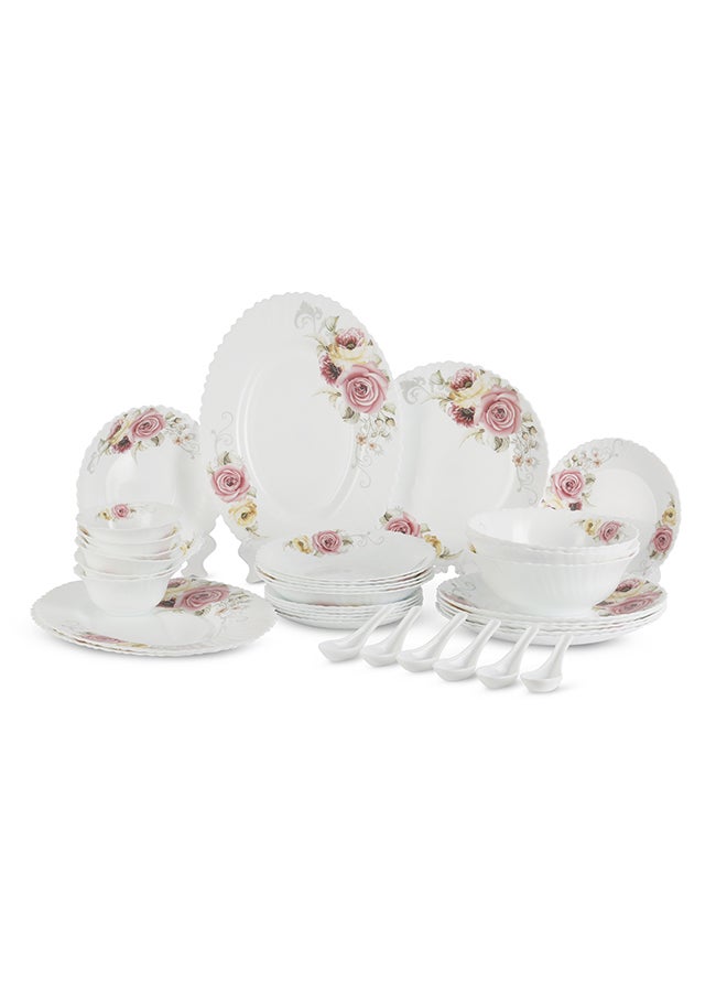 36-Piece Opalware Dinner Set Includes Oval Plate, Soup Plates, Dinner Plates, Flat Plates, Salad Bowls, Small Bowls and Soup Spoons Dishwasher-Safe and Microwave Safe Chip-Resistant 38.0cm