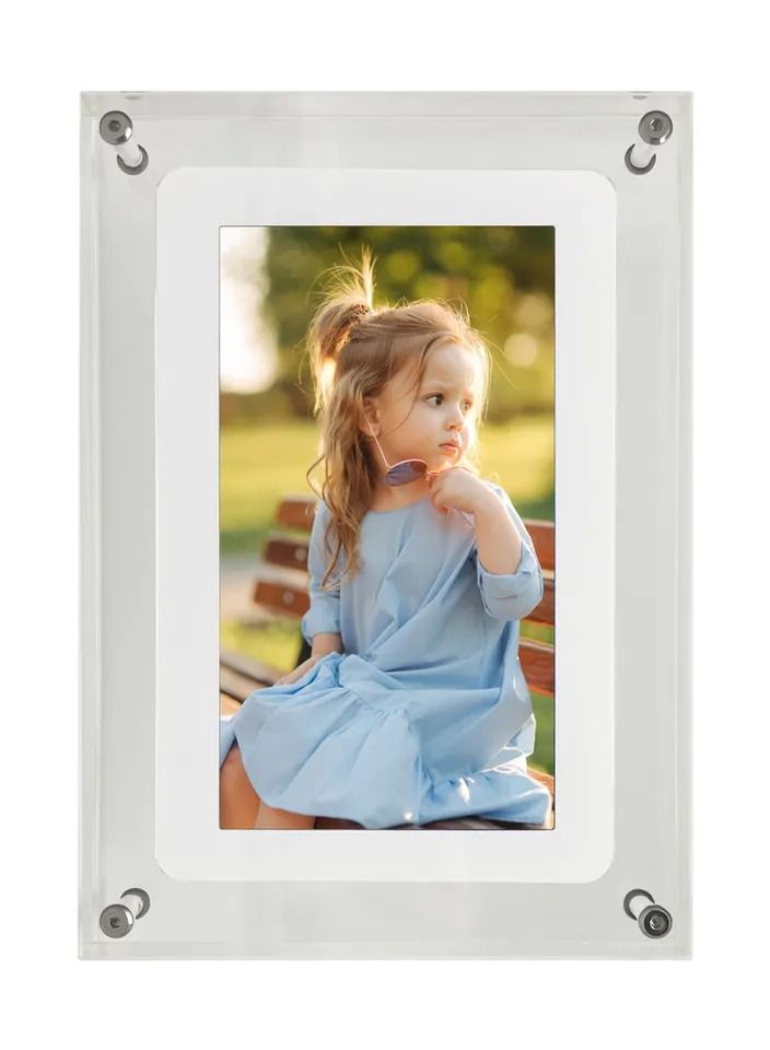 7-inch acrylic digital photo frame, newest transparent design moving video frame, digital photo frame with built-in 1GB memory and 1000mAh battery