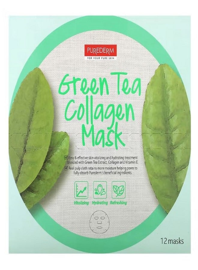Green Tea Collagen Beauty Mask 12 Sheets 0.63 oz 18 g Each