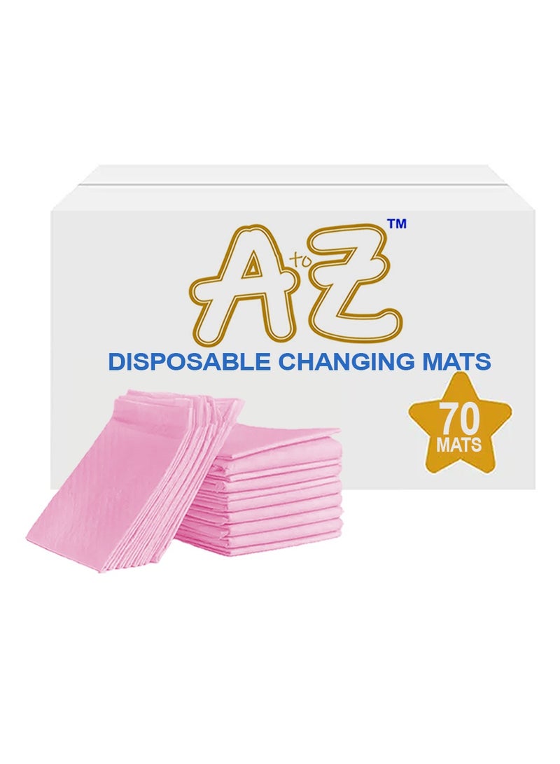 A to Z - Disposable Changing Mat size (45cm x 60cm) Large- Premium Quality for Baby Soft Ultra Absorbent Waterproof - Large Pack of 70 - Pink