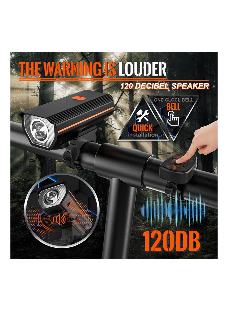 Rechargeable Bike Lights With Electric Bel, Ultra Bright Bicycle Lights For Night Riding, Road Mountain Bike Accessories For Kids Adults - Bike Headlight With Horn And Tail Light