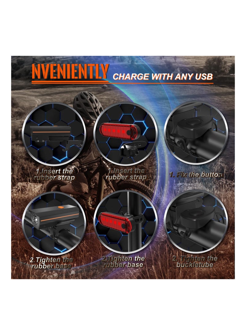 Rechargeable Bike Lights With Electric Bel, Ultra Bright Bicycle Lights For Night Riding, Road Mountain Bike Accessories For Kids Adults - Bike Headlight With Horn And Tail Light