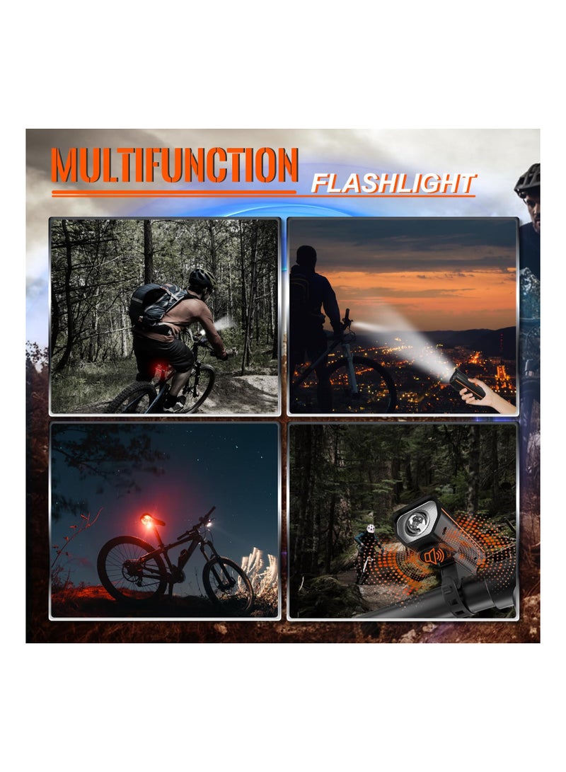 KASTWAVE Rechargeable Bike Lights with Electric Bel, Ultra Bright Bicycle Lights for Night Riding, Road Mountain Bike Accessories for Kids Adults - Bike Headlight with Horn and Tail Light