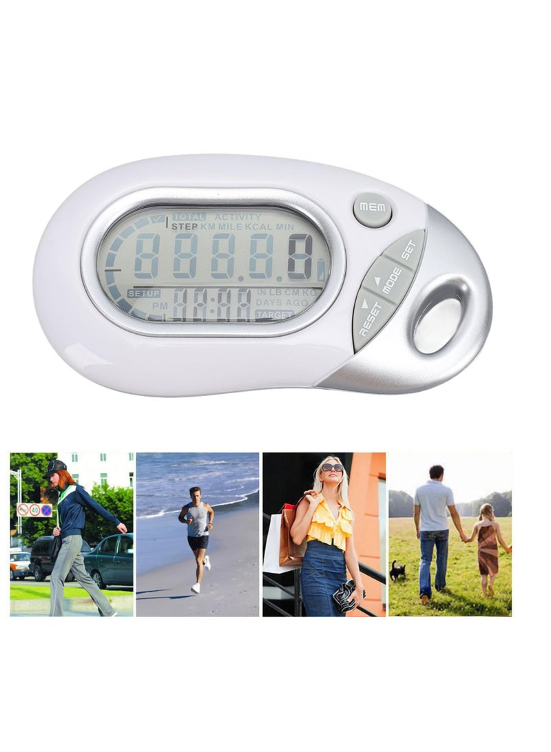 3D Pedometer for Walking, Electronic 3D Sensor High Accuracy White Simple Step Counter, 3D Pedometer for Walking Step Tracker, Accurately Track Steps for Men Women Kids Adults Seniors