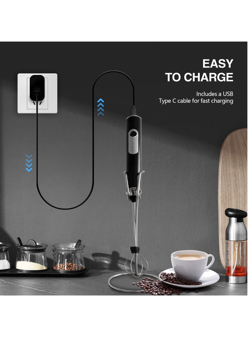 USB Rechargeable Electric Foam Maker, Milk Frother Handheld with 2 Heads, Suitable for Latte, Cappuccino, Hot Chocolate, Egg (White)