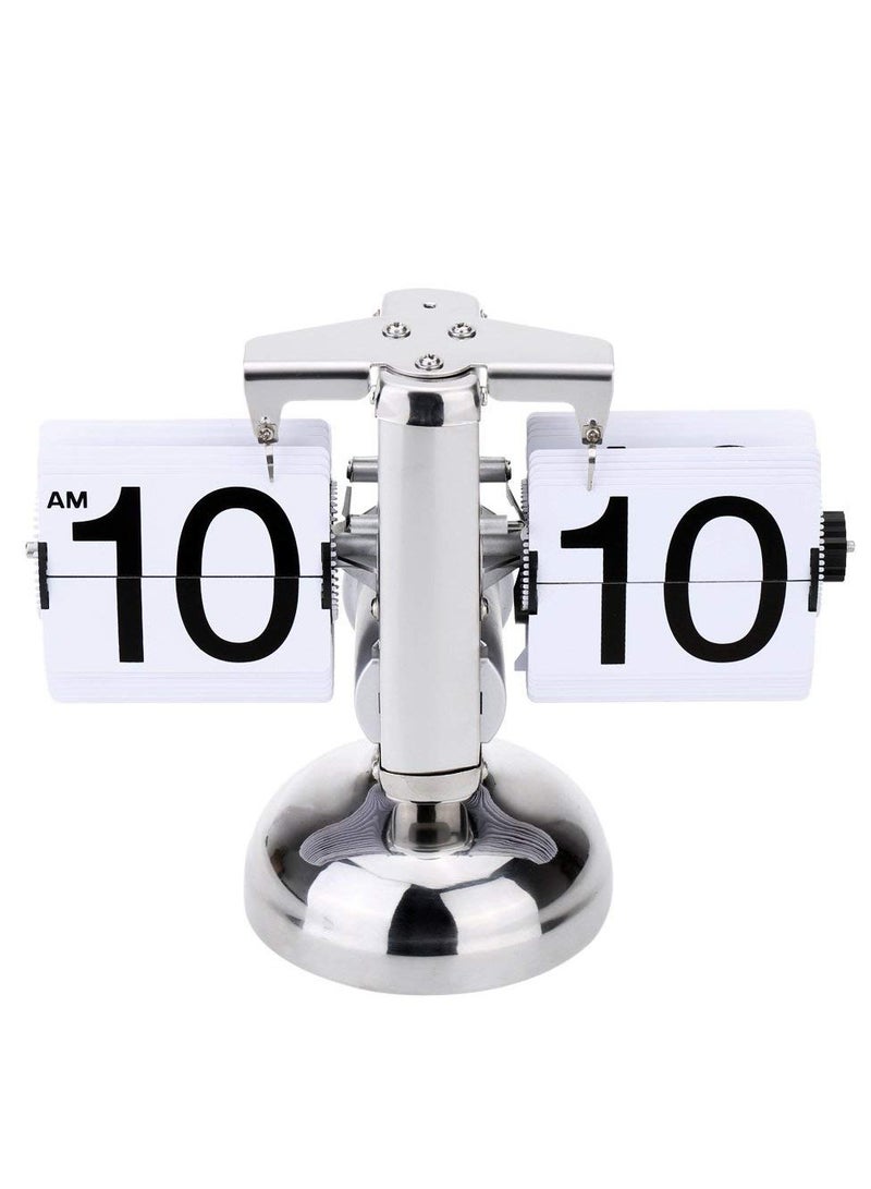 Retro Funny Table Clock Quartz Clock Flip Over Clock Stainless Steel Flip Internal Gear Operated Small Scale