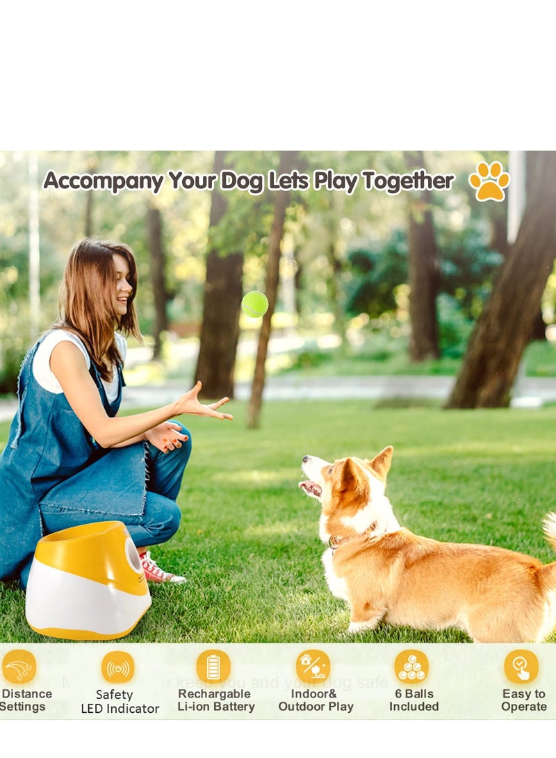 Dog Automatic Ball Launcher for Small and Medium Dogs, Interactive Dog Tennis Ball Throwing Machine Mental Stimulation Toys for Dogs Enrichment Toy for Indoor& Outdoor Use, 6 Balls Included