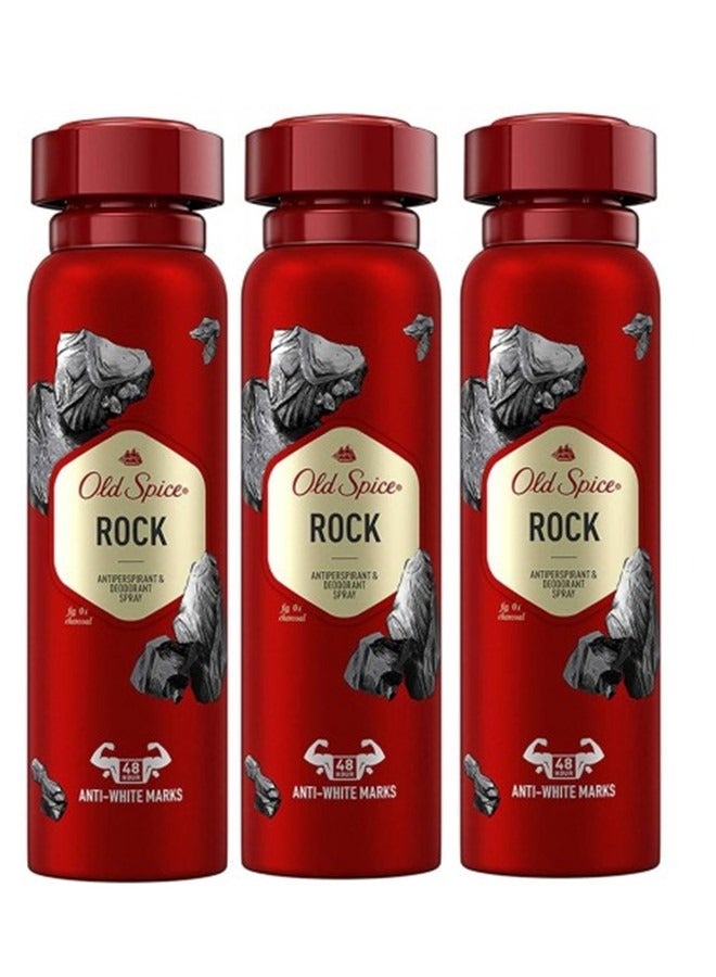 Rock Antiperspirant and Deodorant  Body Spray 150ml Pack of 3