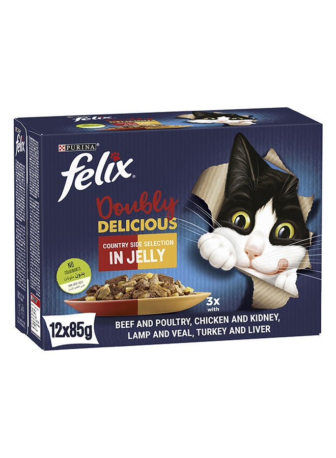 Felix Naturally Delicious Countryside Selection In Jelly Wet Cat Food  Pack Of 12 White 85grams