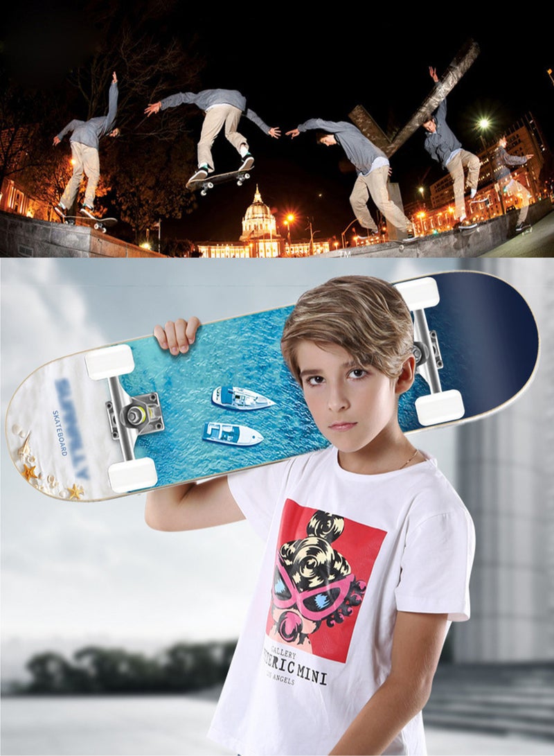 Four Wheel Double Kick Multi-Layer Maple Wooden Skateboard for Beginners Kids Adults Teenager