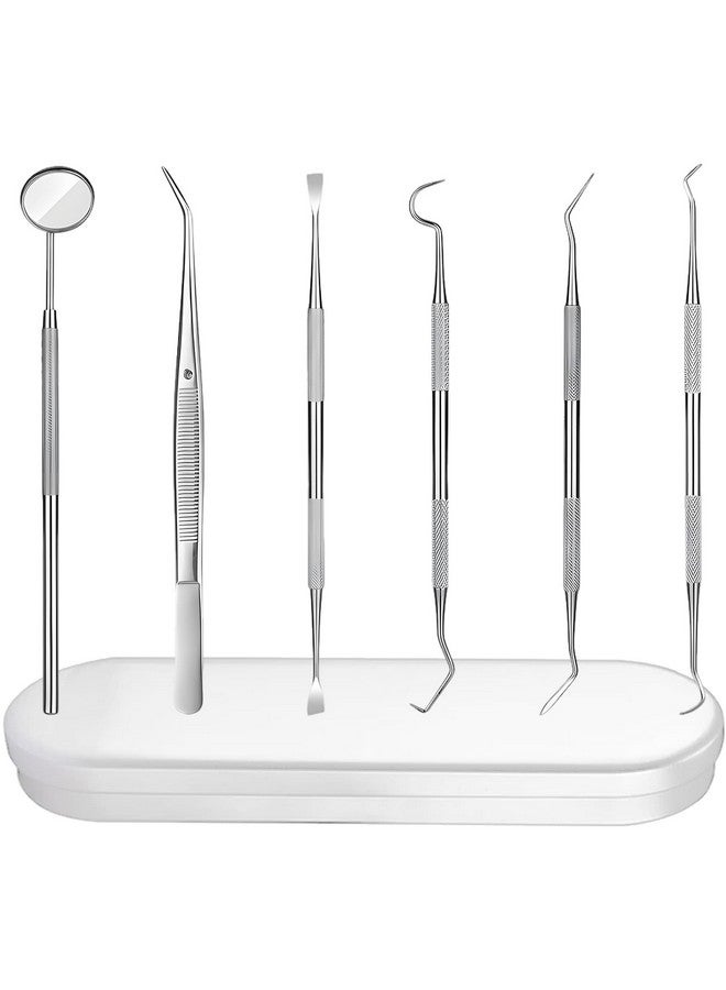 6 Pieces Dental Tools Set Professional Stainless Steel Dental Hygiene Cleaning Kit With Case Including Dental Mirror Plaque Tartar Remover For Teeth Tweezers Probe And Pick Scaler For Oral Care
